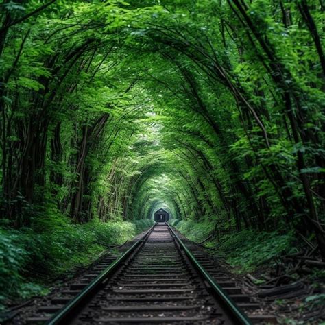 Premium AI Image A Train Traveling Through A Lush Green Forest