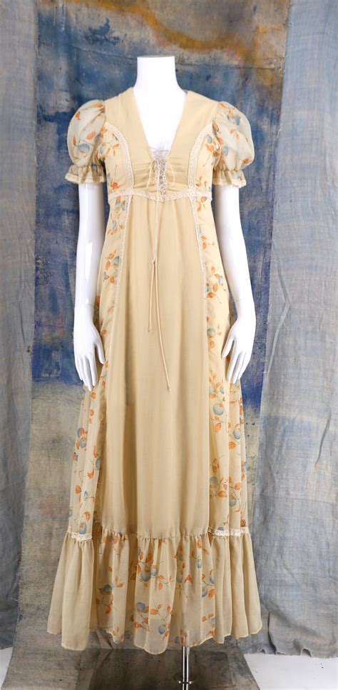 70s GUNNE SAX Lace Up Bodice Prairie Peasant Print Dress Sz 9 Vintage