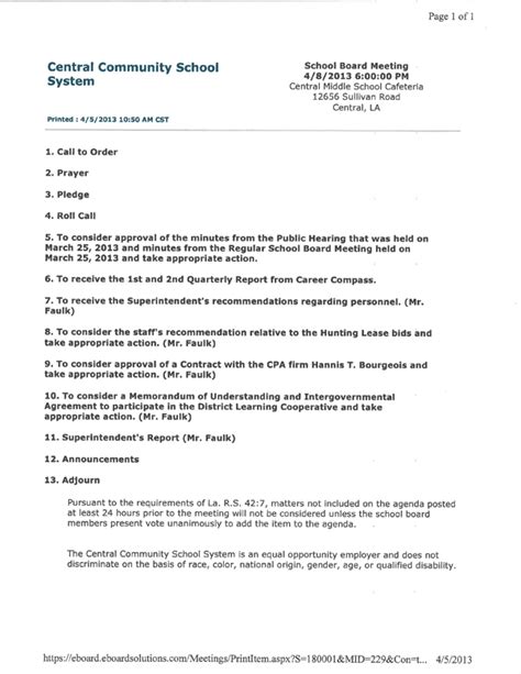 Agenda for Tonight’s School Board Meeting | CentralSpeaks.com