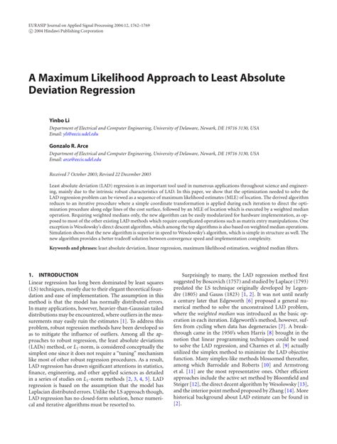 Pdf A Maximum Likelihood Approach To Least Absolute Deviation Regression