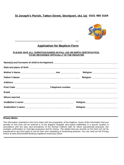 Application For Baptism St Joseph S Malvern Doc Template Pdffiller