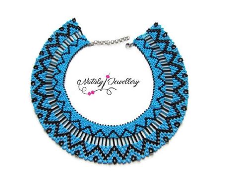 Blue Black Seed Bead Necklace Modern Native American Necklace Etsy