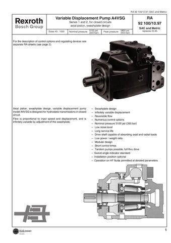 Specifications Rexroth Variable Displacement Pump A Vsg By Mh