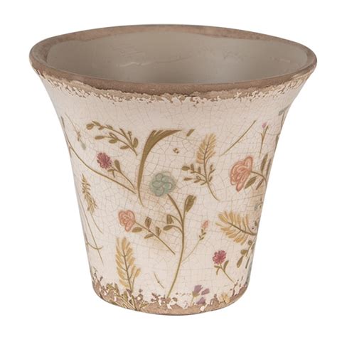 Ce M Planter X Cm Beige Pink Ceramic Flowers Indoor Planter