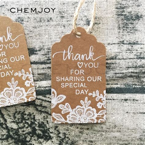 50 Pcs Thank You Gift Tags Lace Print Kraft Paper Tags Wedding Favor