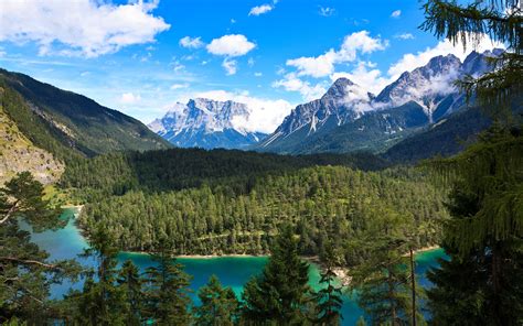 Fond Décran Des Arbres Paysage Forêt Montagnes Lac Eau La