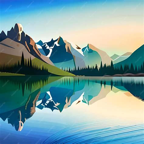 Premium AI Image | landscape with mountains lake trees hand drawn ...