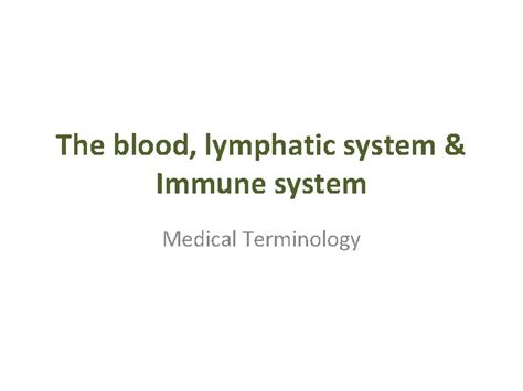 The Blood Lymphatic System Immune System Medical Terminology