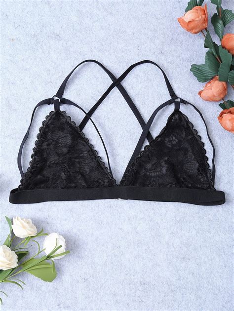 [18 Off] Scalloped Strappy Lace Triangle Bra Rosegal