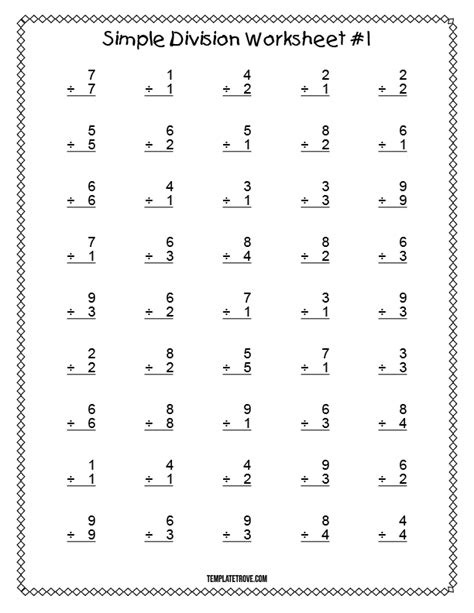 Printable Simple Division Worksheet 1 For 3rd Graders