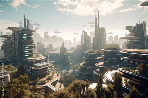 Futuristic Space Colony With Towering Buildings And Sleek Architecture