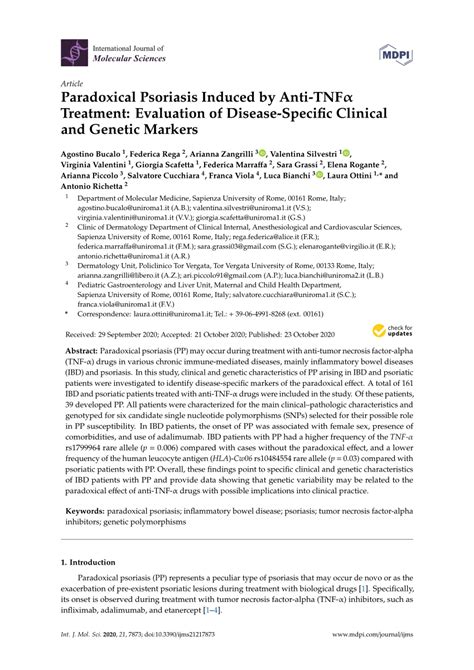 Pdf Paradoxical Psoriasis Induced By Anti Tnfα Treatment Evaluation Of Disease Specific