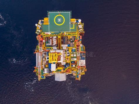 Offshore Oil Rig For Installation Sea For Repairs Aerial Top View