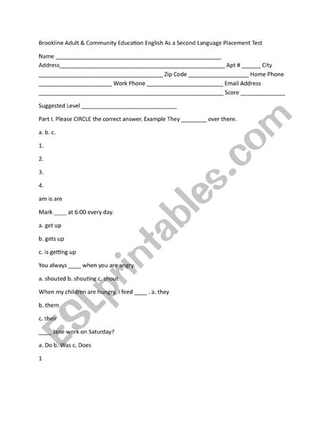 Esl Placement Test Esl Worksheet By Lanig90