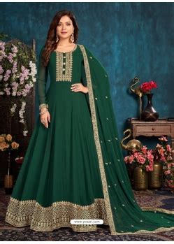 Buy Dark Green Faux Georgette Party Wear Anarkali Suit Anarkali Suits