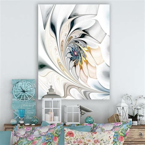 Designart White Stained Glass Floral Art Large Floral Wall Art Canvas