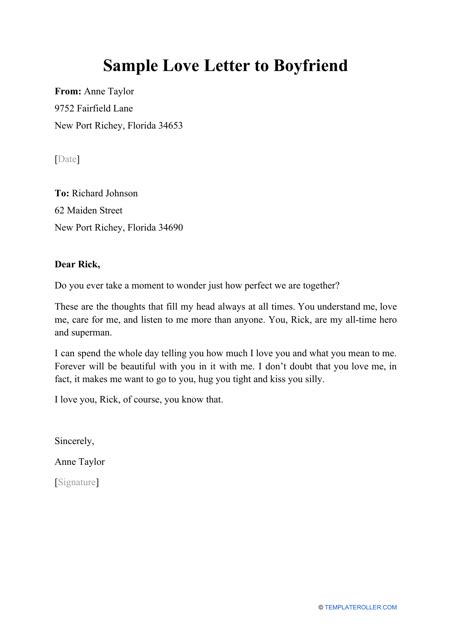 Sample Love Letter To Boyfriend Download Printable Pdf Templateroller