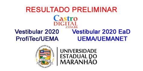 Resultado Preliminar Dos Vestibulares 2020 ProfiTec E EaD UEMA UEMANET