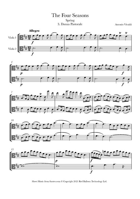 Vivaldi Spring From The Four Seasons 3 Danza Pastorale Sheet Music