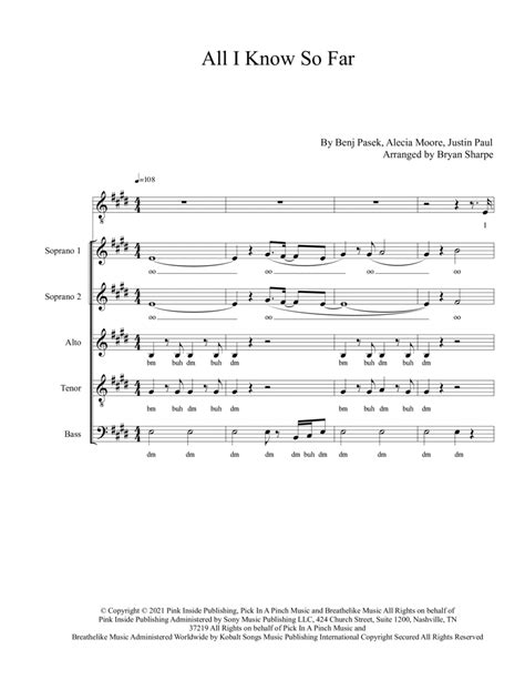 All I Know So Far By Pink 4 Part Digital Sheet Music Sheet Music Plus