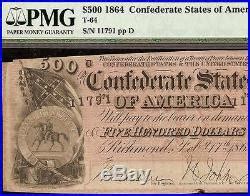 1864 $500 Dollar Bill Confederate States Of America Note CIVIL War T-64 ...