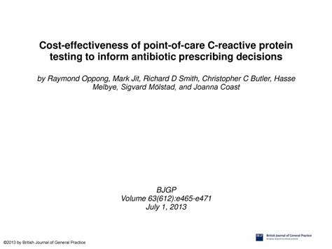 Cost Effectiveness Of Point Of Care C Reactive Protein Testing To