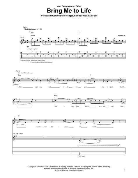 Bring Me To Life By Evanescence Sheet Music For Guitar Tab At Sheet