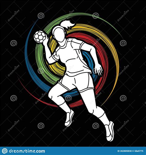 Handball Sport Woman Player Action Cartoon Graphic Vector Stock Vector