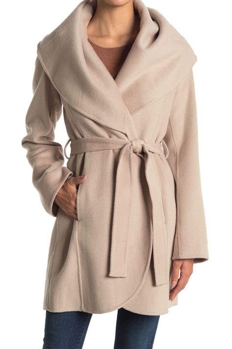 Tahari Marilyn Shawl Collar Tie Waist Wool Blend Coat Nordstromrack Warm Wool Coat Wool