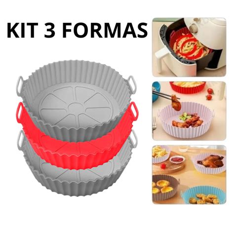 KIT 3 Forma De Silicone Para Air Fryer Forno Microondas Fritadeira