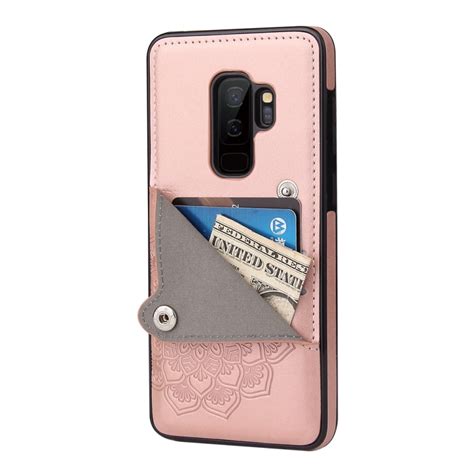 สำหรับ Samsung Galaxy S9 ลายนูนเคสป้องกัน Pu Tpu พร้อมตัวยึดและกระเป๋าสตางค์และช่องเสียบการ์ด