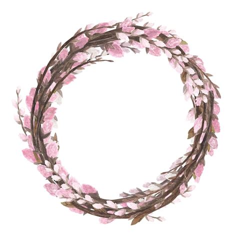 Premium Photo Pink Willow Pussy Wreath Watercolor With Spring Branch