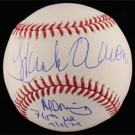 Hank Aaron Al Downing Signed OML Baseball Inscribed 715th HR 4 8 74