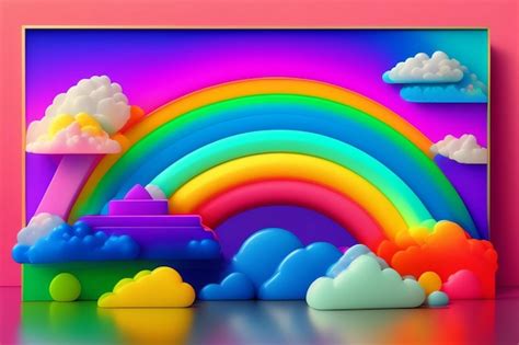 Free Photo | A rainbow and a castle on a pink background