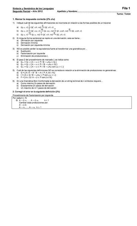 Ssl Do Parcial Teor A Sintaxis Y Sem Ntica De Los Lenguajes