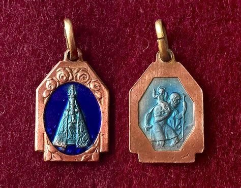 Vintage French Virgin Mary Religious Medal Catholic Pendant Mary