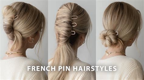 How To 3 EASY FRENCH PIN HAIRSTYLES Hair Pin Hairstyles For Long Hair