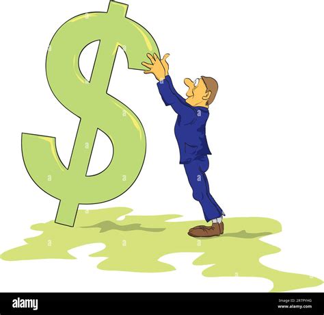 Drawing Of A Man Who Is Trying To Prop Up The Falling Dollar Sign Stock