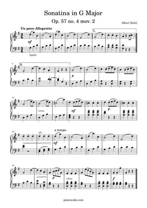 Sonatina In G Major Op 57 No 4 Mov 2 Free Pdf Sheet Music