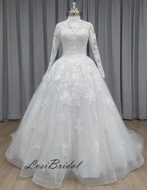 Lb New Wedding Dresses With High Neckline And Long Sleeve Bridal