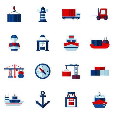 Seaport Flat Icons Set 467726 Vector Art At Vecteezy