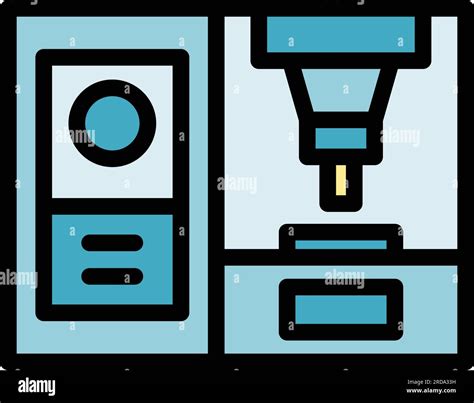 Cnc Machine Plant Icon Outline Vector Work Tool Laser Lathe Color