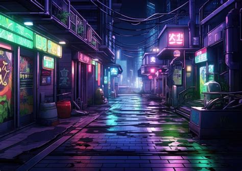 Premium Photo | An anime background set in a futuristic cyberpunk ...