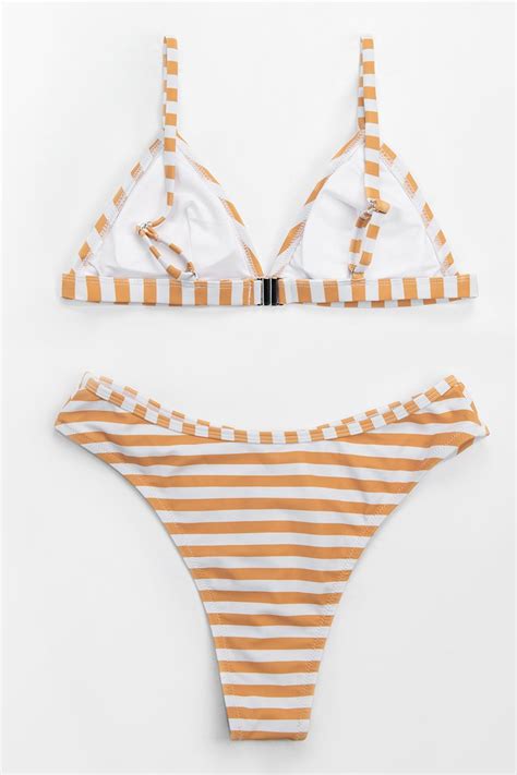 Orange And White Striped Triangle Bikini Cupshe AU