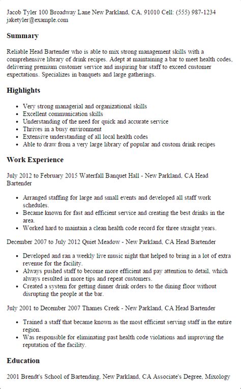 Bartender Cv Example