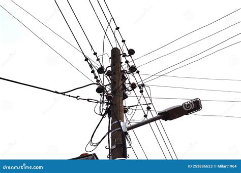 Old Wooden Elecric Poles The Line Of Electricity Transmissions Stock