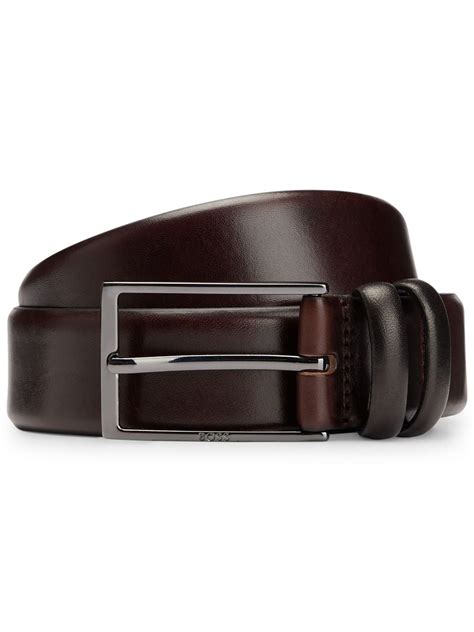 Boss Logo Engraved Leather Belt Brown Farfetch