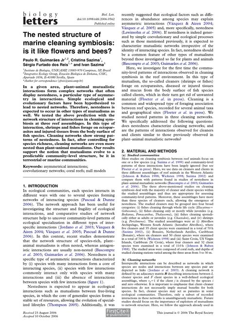 (PDF) The nested structure of marine cleaning symbiosis: is it like ...