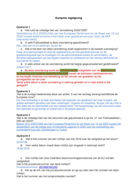 Juridische Informatie Vaardigheden Blok Opdrachten Europese