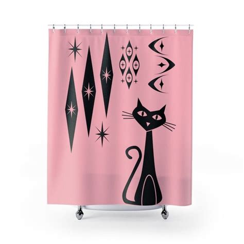 Atomic Cat Pink Retro Curtain Atomic Franciscan Starbursts Black Cat